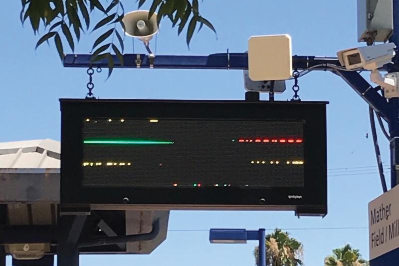 Digital pole sign with network camera and horn speaker mounted on the side