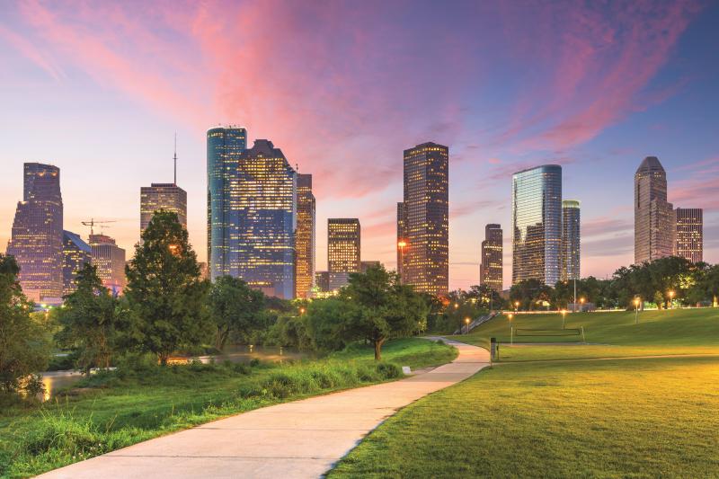 Houston skyline at sunset.