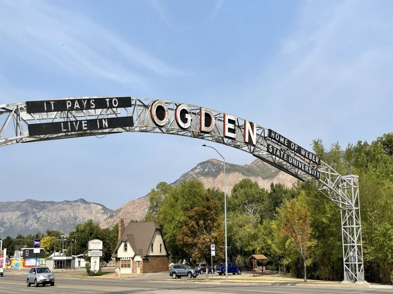 Sign over road that welcomes you to Ogden