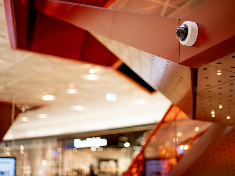 AXIS P3268-LV Dome Camera in shopping mall staircase