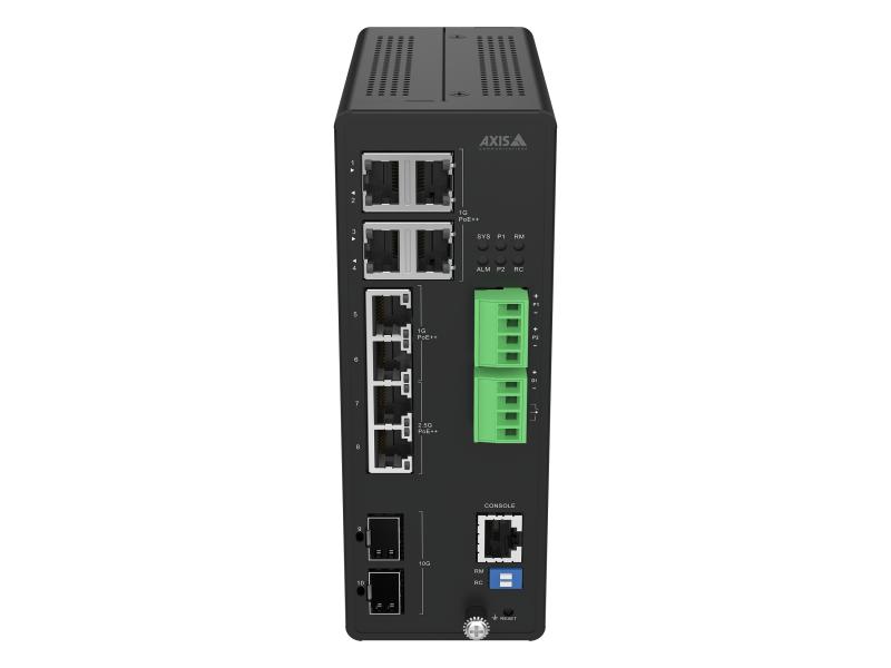 AXIS D8208-R Industrial PoE++ Switch, viewed from its front