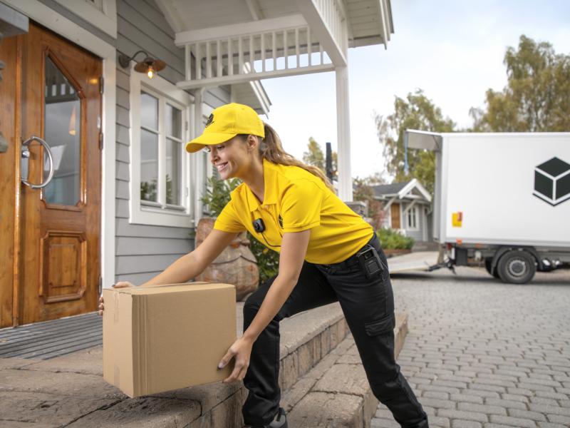 Delivery person dropping off package