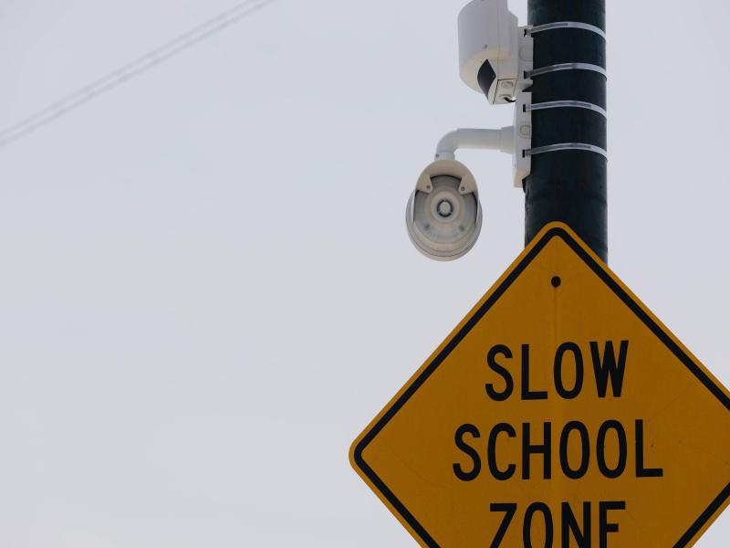 Axis device on street pole in school zone in Hartford