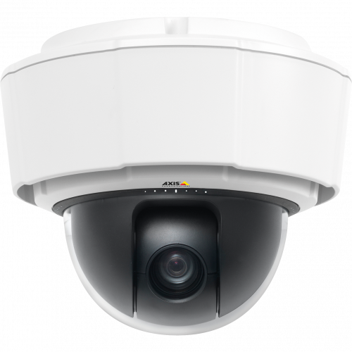 IP Camera AXIS P5512-E has 360° pan with Auto-flip and 12x optical zoom. The camera is viewed from it´s front.