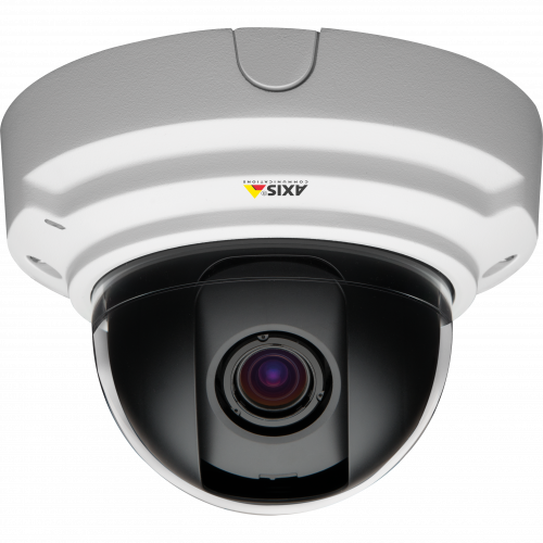 IP Camera AXIS P3346-V has P-Iris control, Digital PTZ and multi-view streaming. Viewed from front