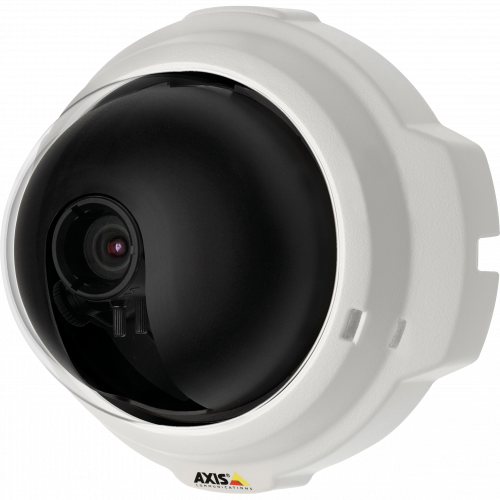IP Camera AXIS M3204-V vandal-resistant and has power over ethernet. The camera is viewed from it´s left.