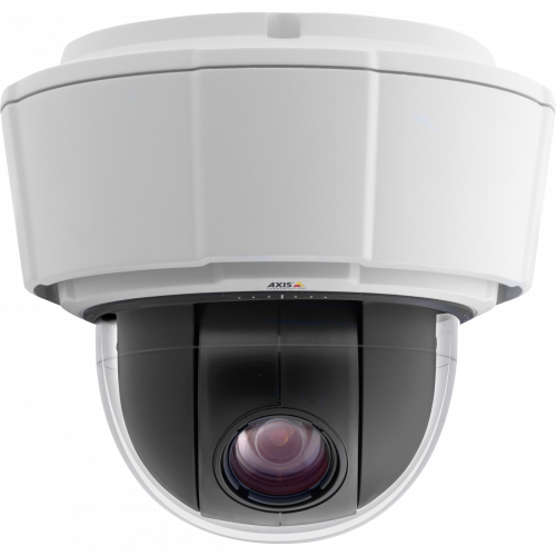 IP Camera AXIS P5522 is outdoor-ready with IP66 and NEMA 4X ratings and advanced gatekeep. The camera is viewed from front.