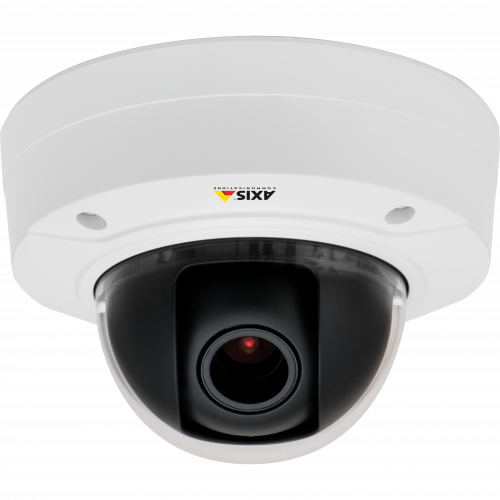 IP Camera AXIS P3214-V has remote zoom, focus and edge storage. The camera is viewed from it´s front.