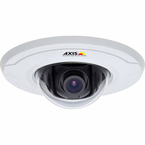 AXIS M3011 - discreet, fixed dome design recessed-mount video surveillance solution with progressive scan. Shown from front