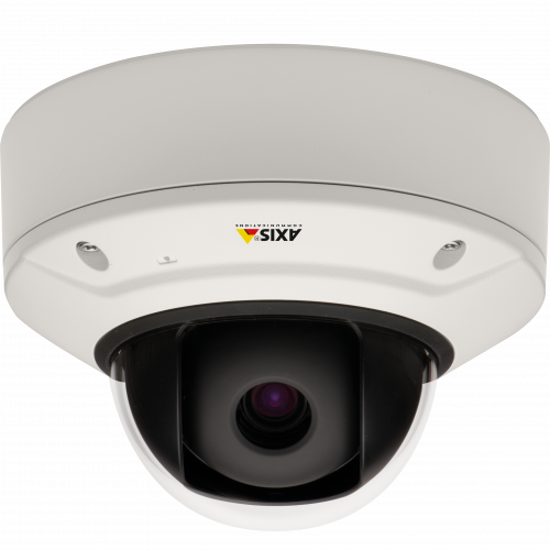 AXIS Q3505-V is an IP camera for indoor use with Lightfinder and Zipstream technology. The camera is viewed from its front. 