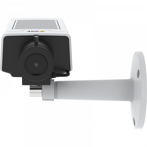 A AXIS M1134 IP Camera possui design compacto e flexível. O produto é visto pela frente. .