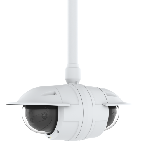 Two surveillance cameras mounted back-to-back for full coverage surveillance