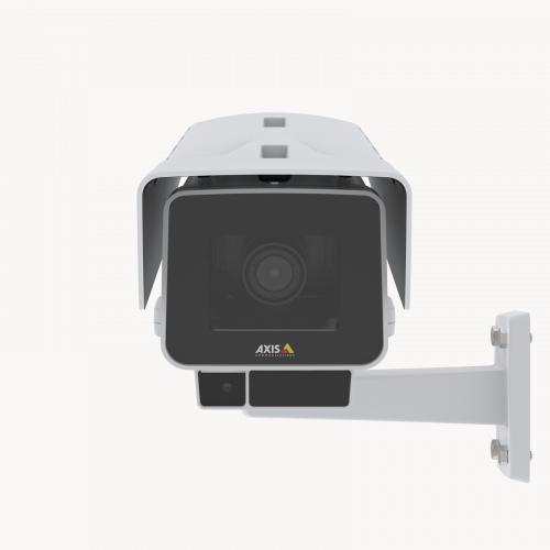 La AXIS P1377-LE IP Camera tiene OptimizedIR y Forensic WDR. El producto se muestra con vista frontal.