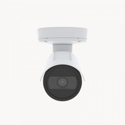 AXIS P1455-LE is an outdoor-ready fixed bullet IP camera with Lightfinder and Forensic WDR. The camera is viewed from its front.