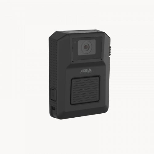 AXIS W101 Body Worn Camera in schwarzer Farbe, von rechts gesehen