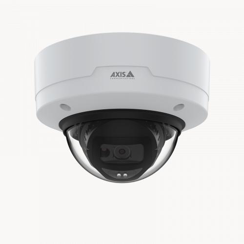 AXIS M3215-LVE in black and white, mounted in the celing