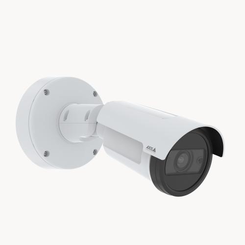 AXIS P1465-LE Bullet Camera white with the axis logo viewed from its right