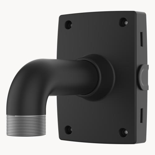 Black pole mount suitable for indoor and outdoor use. TP3301-E is viewed from its left angle.