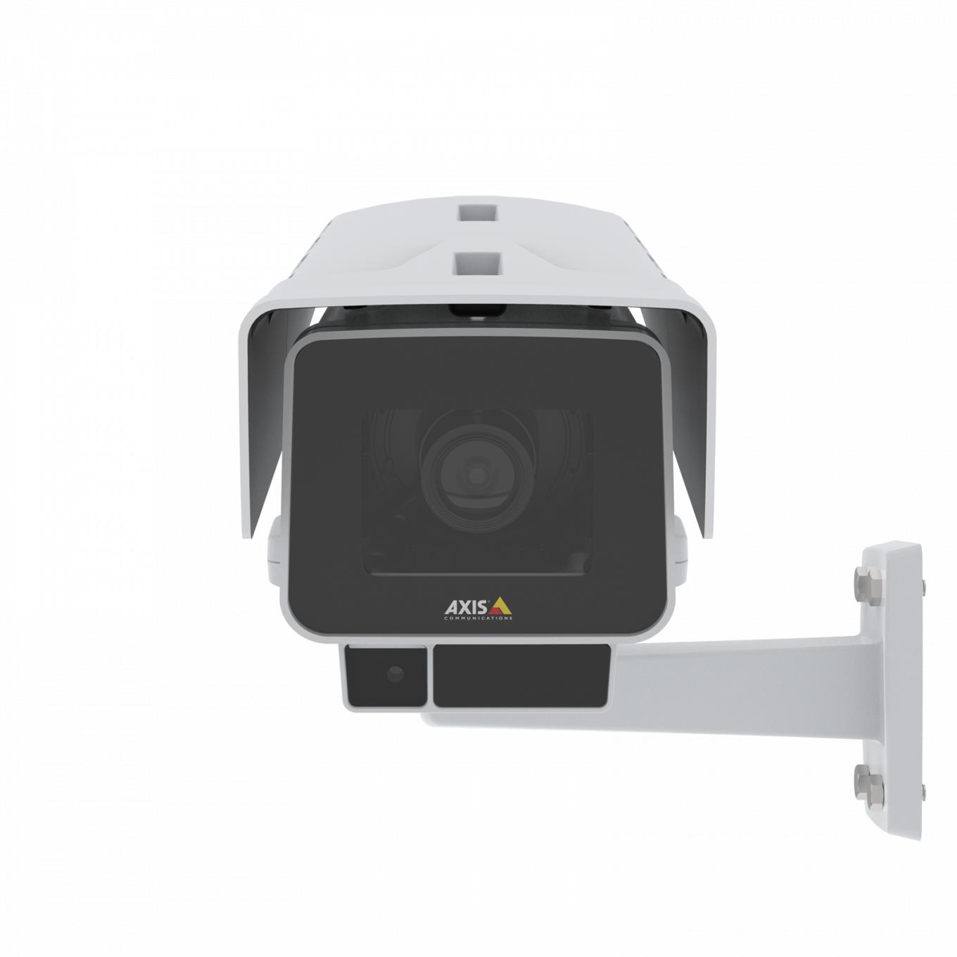 A AXIS P1378-LE IP Camera possui estabilização eletrônica de imagem e OptimizedIR. O produto é visto pela frente.