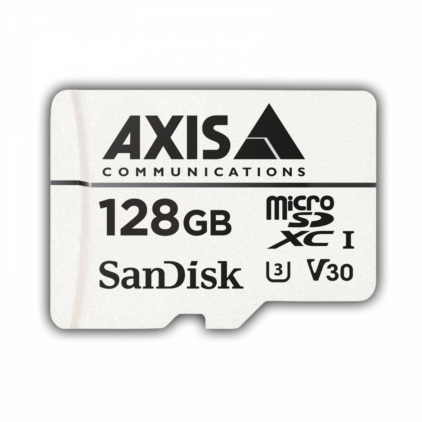 AXIS Surveillance Card 128 GB de almacenamiento local, desde la parte frontal