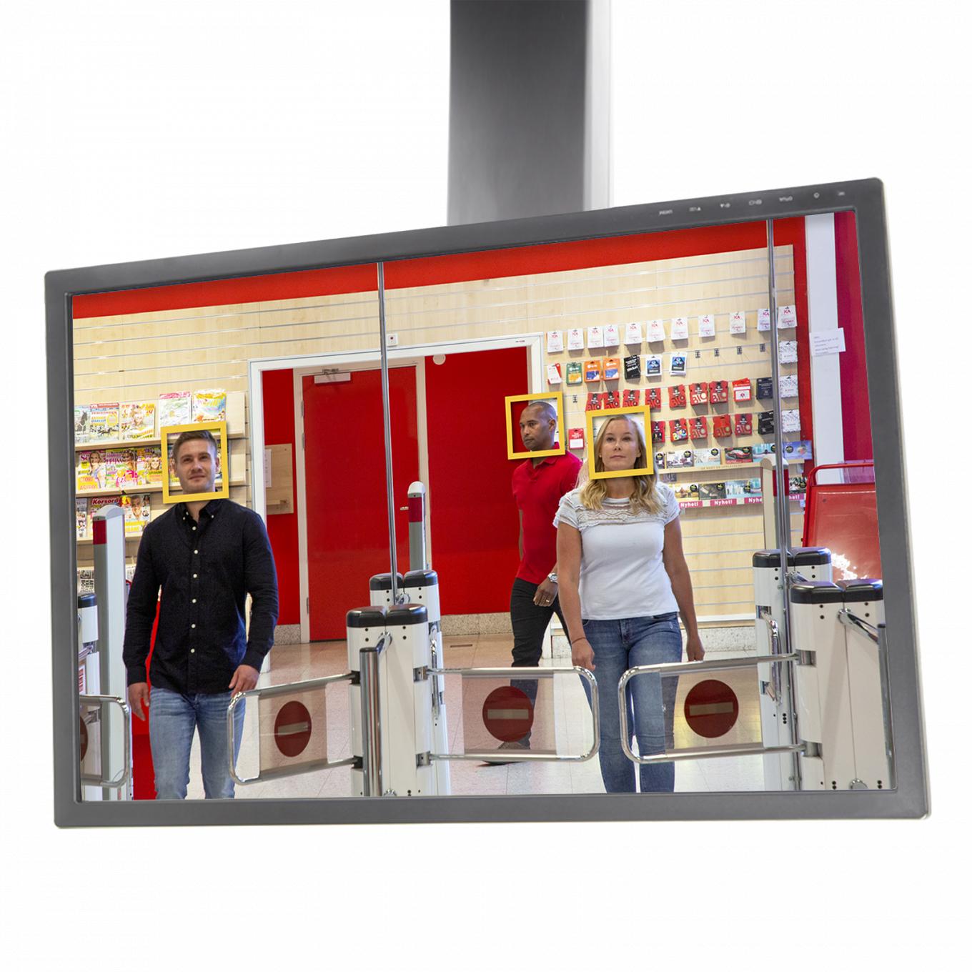 Schermo del face detector per visualizzare i clienti che entrano in un negozio di alimentari