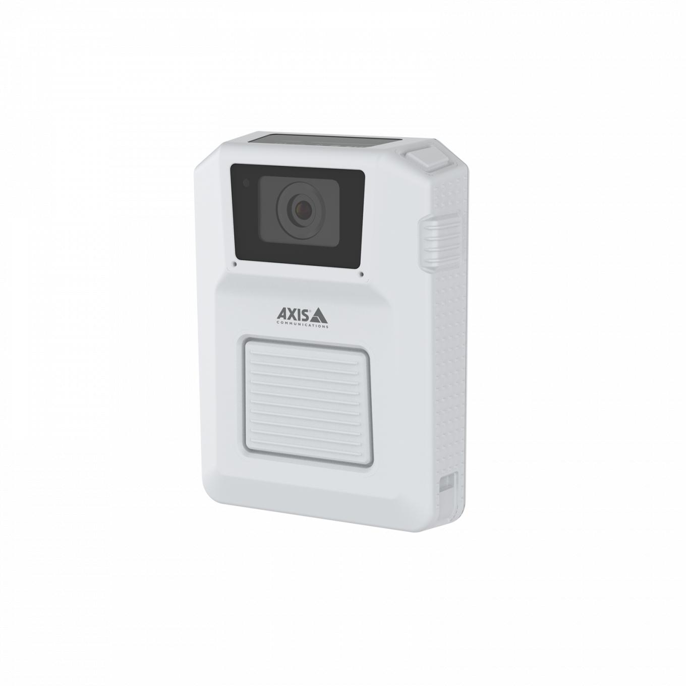 AXIS W101 Body Worn Camera w kolorze białym, widok pod kątem z lewej strony