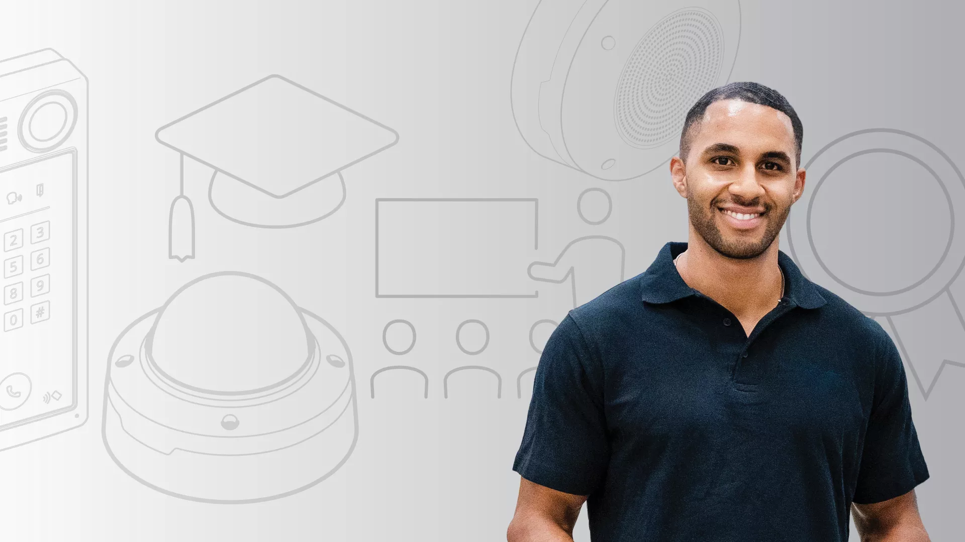 man with academy icons