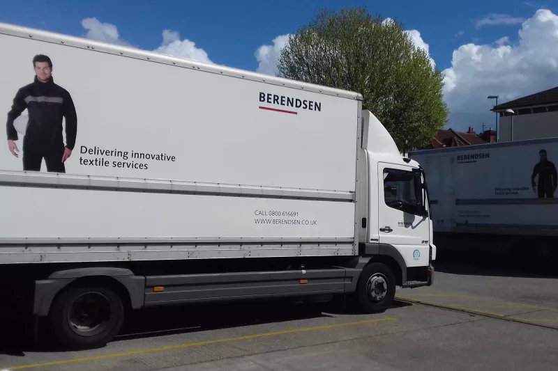 White truck that says Berendsen.