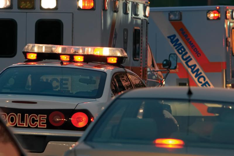 Traffic jam with a ambulance and a police