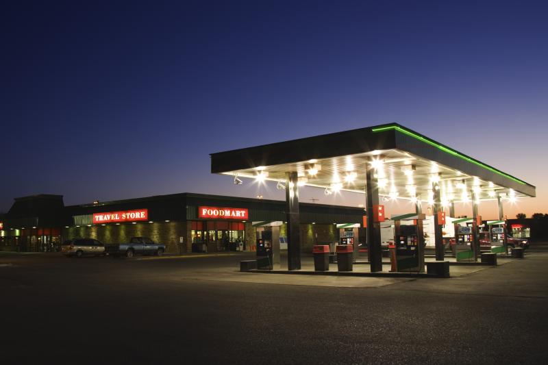 Gas station exterior in the evning