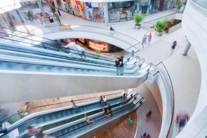 Shopping mall escalators