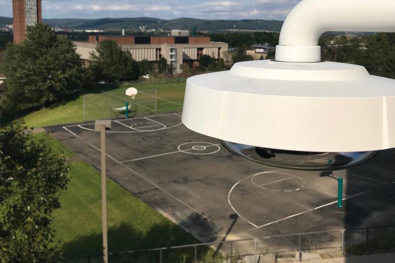 Security camera over schoolyard at Binghamton University