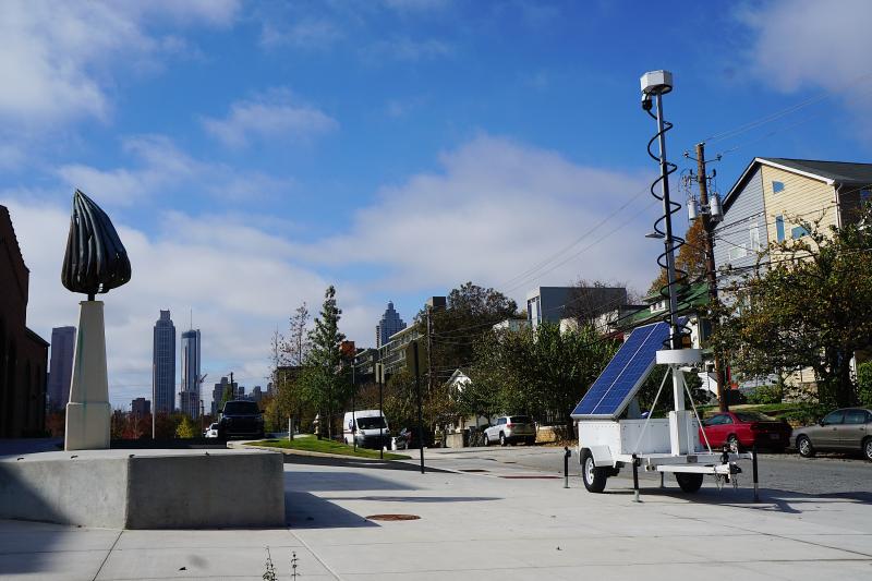 Atlanta Police Foundation mobile trailer surveillance unit deployed on city street