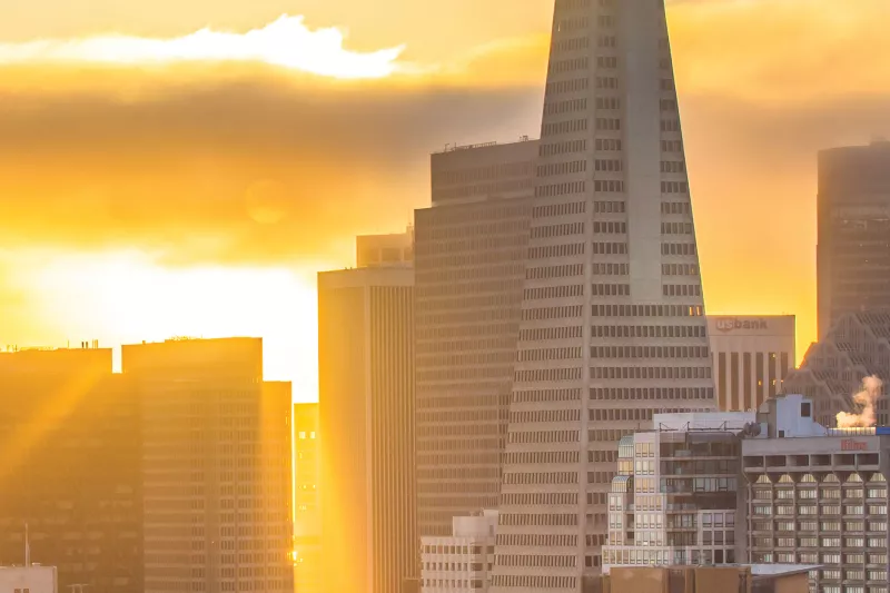 Sanfranciso sunrise downtown skyscrapers