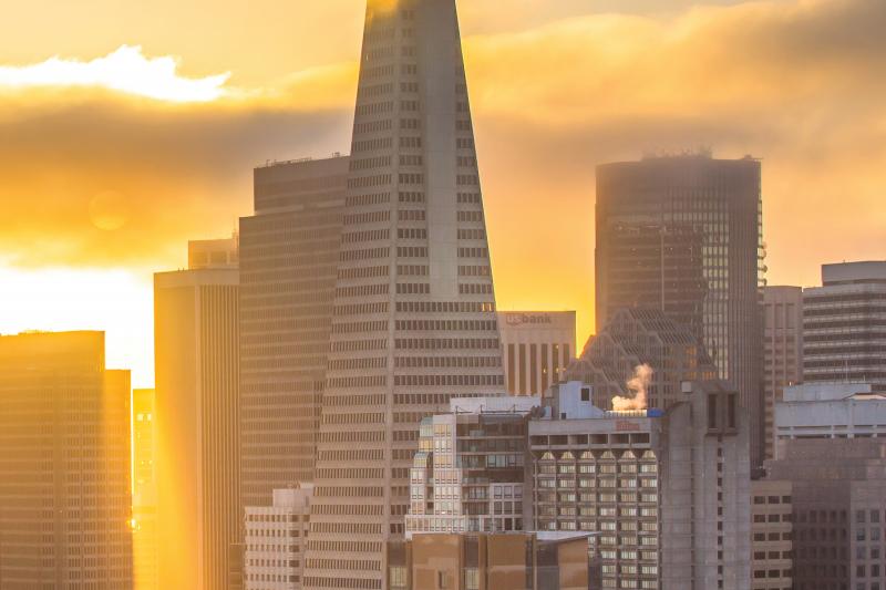 sunrise over buildings in san francisco