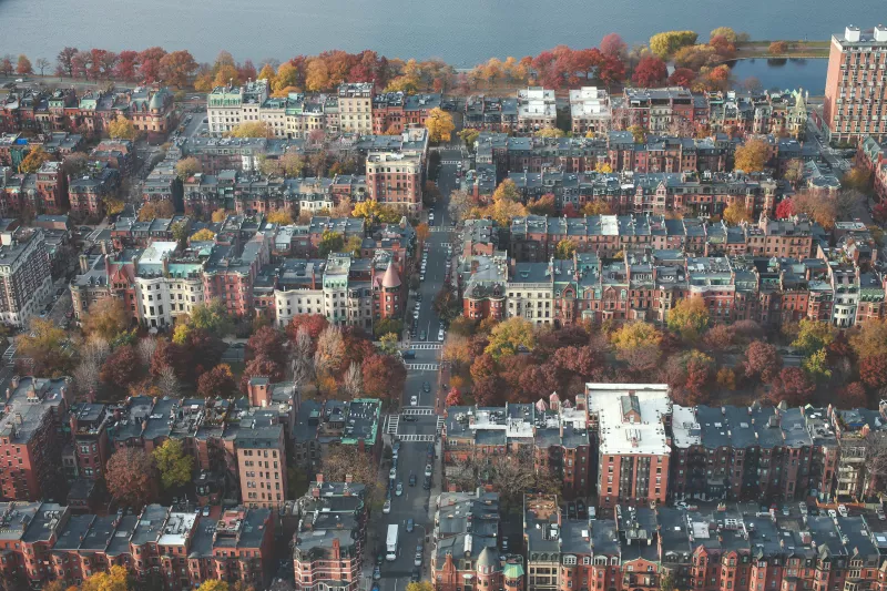 Aerial photo of the Boston back bay area.