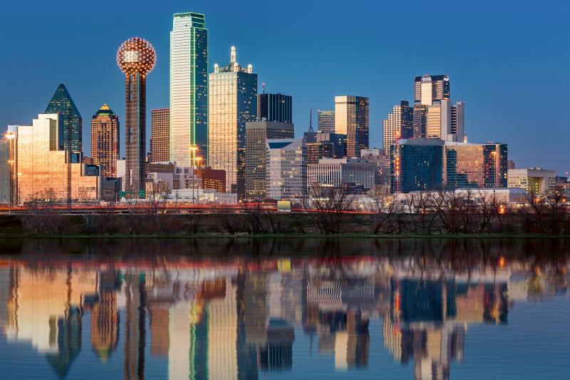 Skyline in dallas in the evening