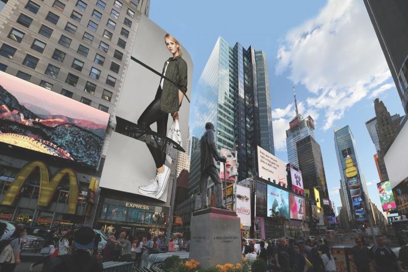 City street with digital billboards