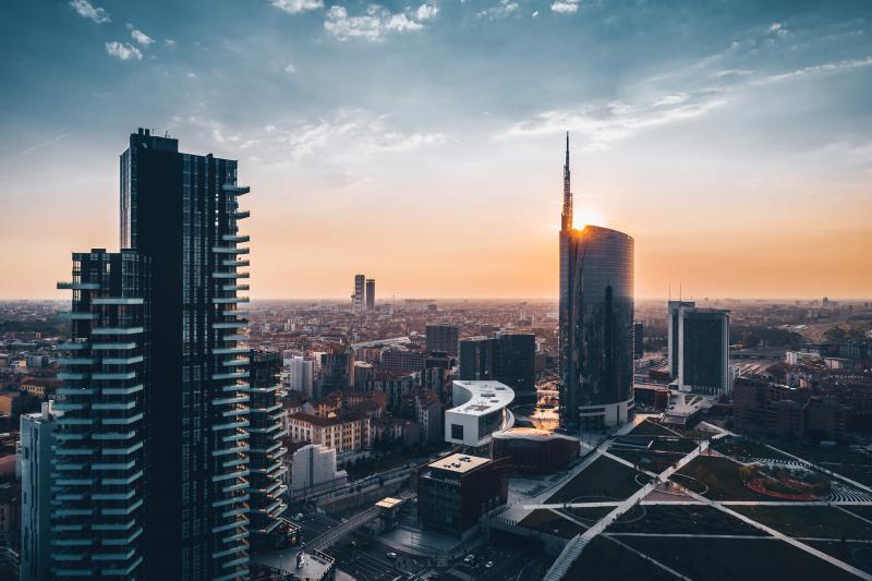 Milan city landscape in sunset