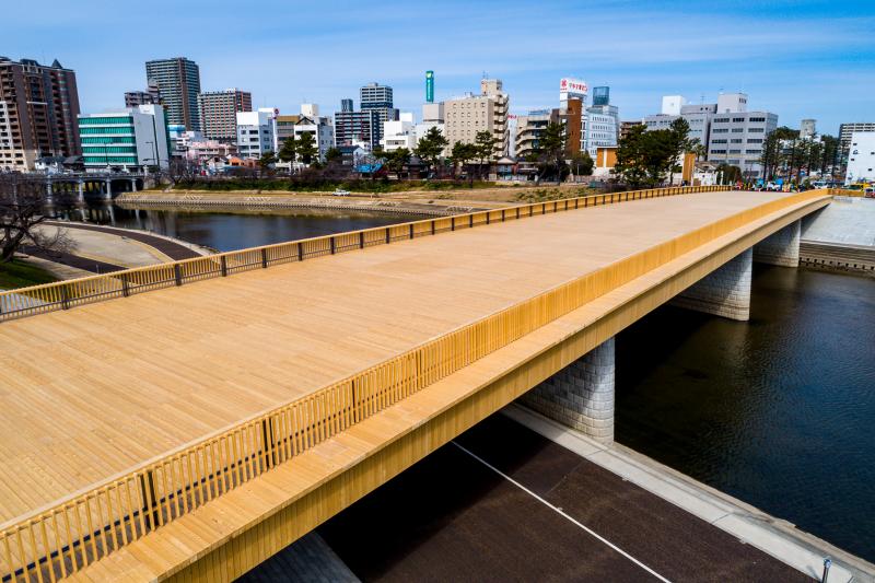 Bridge in front on city skyline