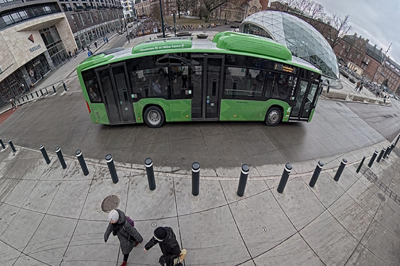 Malmo bus outside of shopping mall