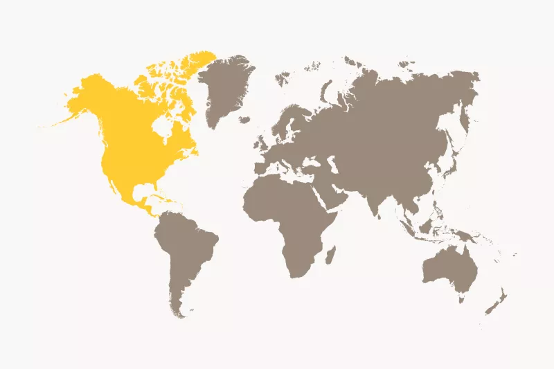 A world map where North and Central America is highlighted