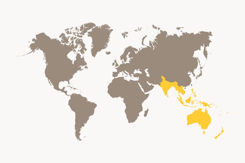 A world map where South Asia Pacific is highlighted