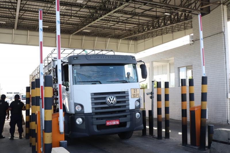 Cargo truck entering checkpoint at port