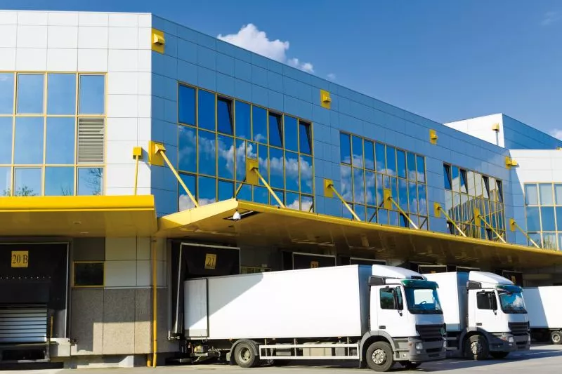 Trucks outside cargo and logistics centre