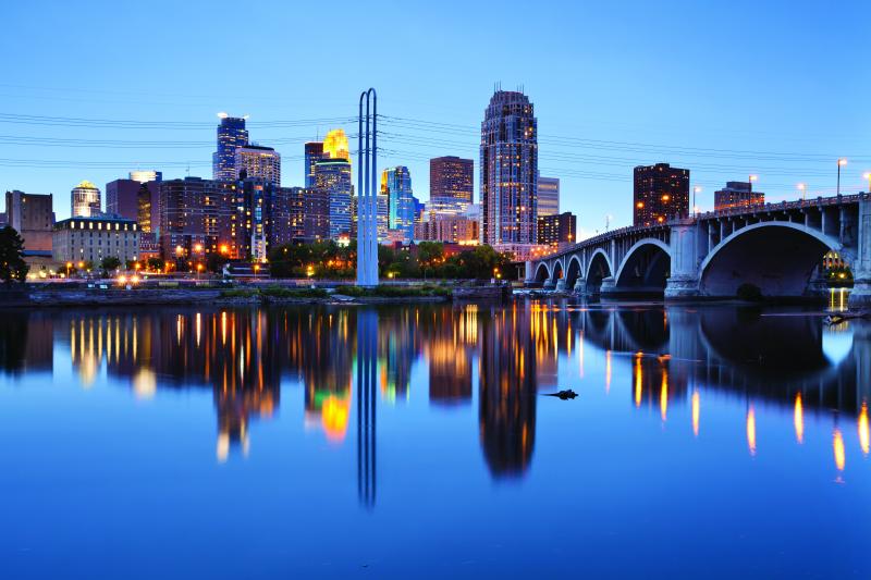 Minneapolis skyline at night.