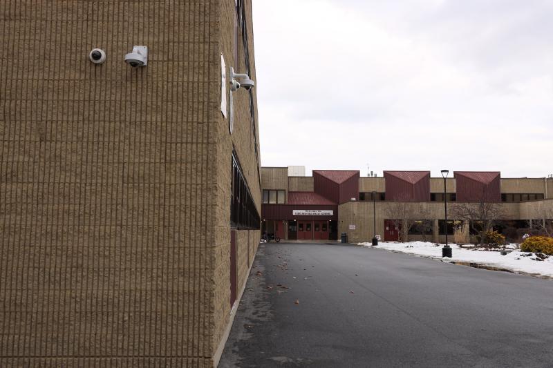 Exterior of Chelmsford High School with cameras on side of building