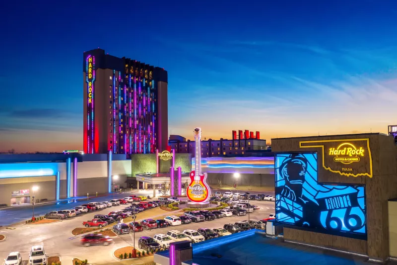 Exterior of Hard Rock Hotel and Casino in Tulsa, OK
