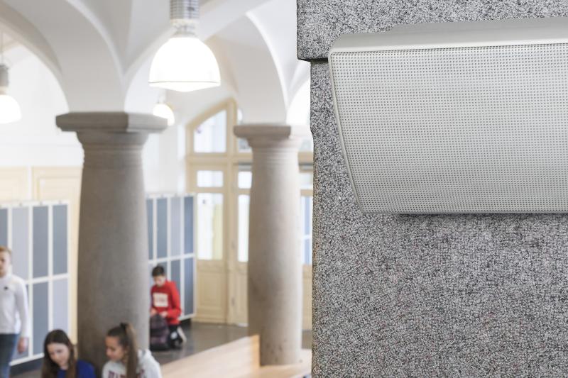 speaker in school corridor