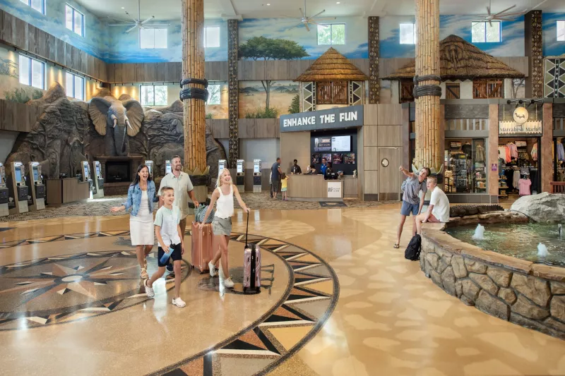 Family in lobby of Kalahari Resorts